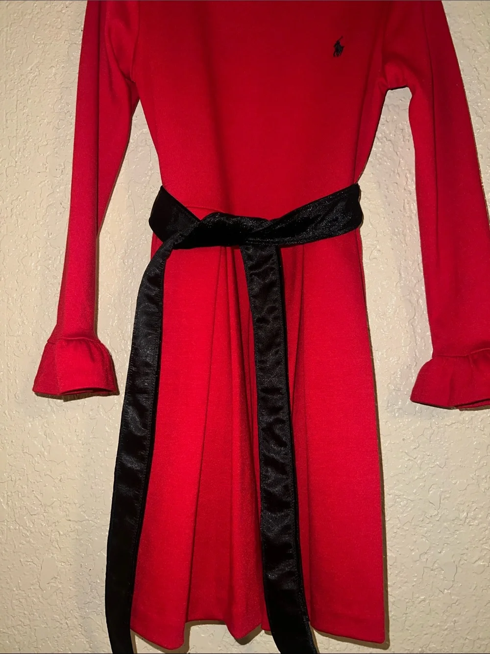Ralph Lauren Bright Red Long Sleeve Pleated Kids Dress